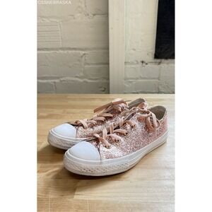 Converse Pink Sparkle Glitter Girls All Star Ox Sneakers Low Top Shoes - Size 4